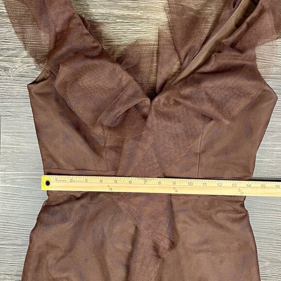 Vintage Y2K Alfred Angelo Tulle Dress Size 4/6 Brown Midi Fairy Pin-Up Ruffle - Picture 15 of 16